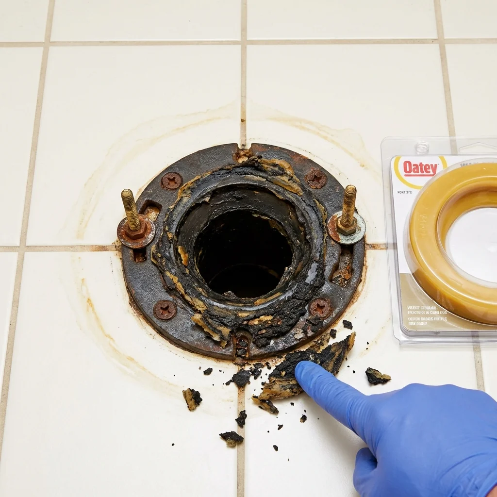 Failed wax ring showing water seepage at the base of a toilet in a West Point, GA home