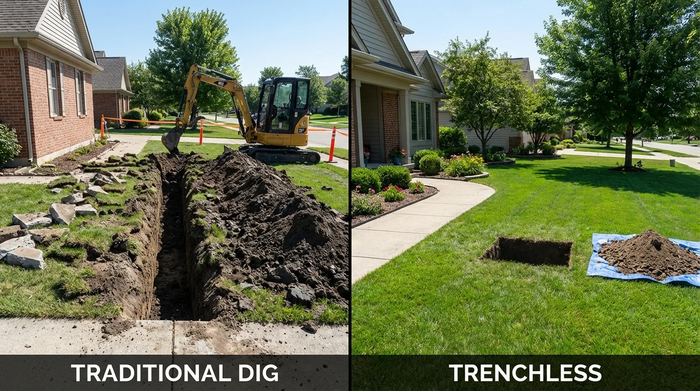 Trenchless sewer repair with minimal yard damage versus traditional excavation in West Point, GA